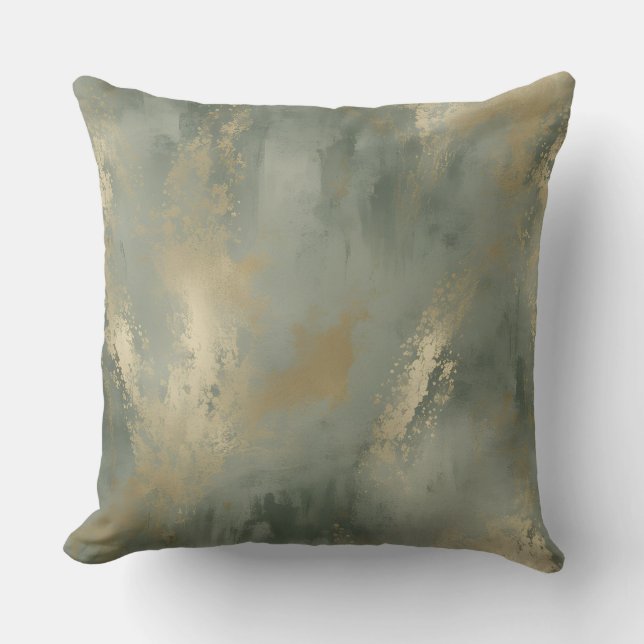Cojín Decorativo Oro Verde Salvia Abstracto (Anverso)