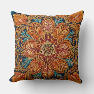 Cojín Decorativo Oro y Azul Ornamentado Vintage