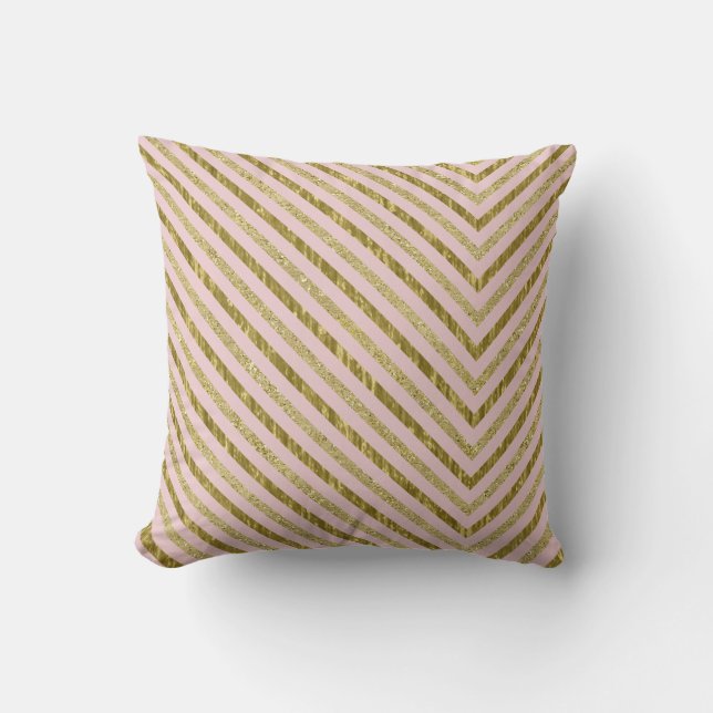 Cojín Decorativo Oro y Chevron elegante rosado (Anverso)