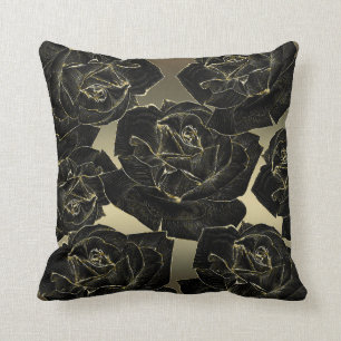 Cojín Decorativo Oro y Rosa Negra Glam Elegante Clásico Chic