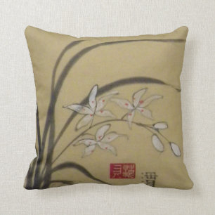 Cojín Decorativo Orquídea de Sumi-e de Chelsea McGraw
