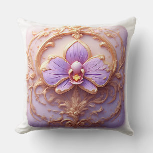 Cojín Decorativo Orquídea elegante en marco dorado intrincado