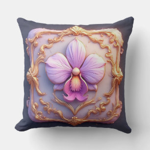 Cojín Decorativo Orquídea elegante en marco dorado intrincado