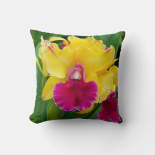 Cojín Decorativo Orquídea exótica en colores amarillo y rosa calien