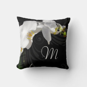 Cojín Decorativo Orquídea negra/blanca del monograma