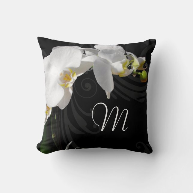 Cojín Decorativo Orquídea negra/blanca monograma (Anverso)