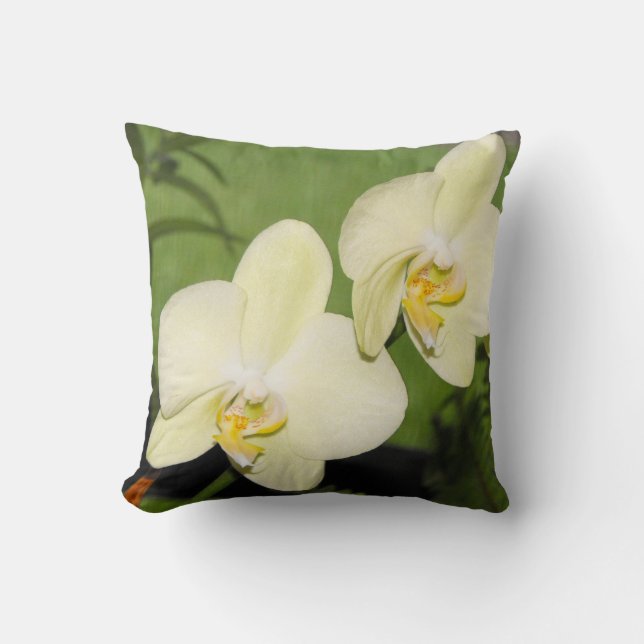 Cojín Decorativo Orquídeas blancas sobre fondo verde (Anverso)