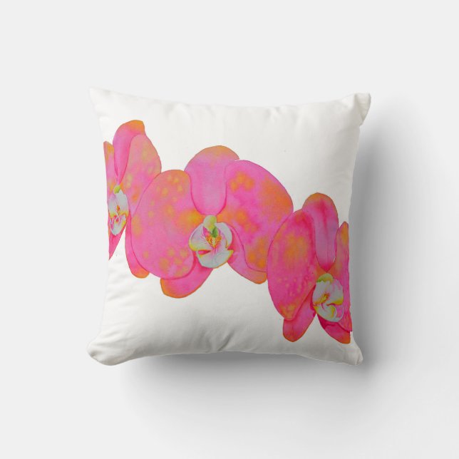 Cojín Decorativo Orquídeas de acuarela rosa (Anverso)
