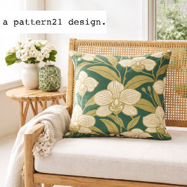 Cojín Decorativo Orquídeas sobre patrón verde esmeralda