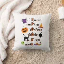 Cojín Decorativo Ortografía con todas las cosas Halloween