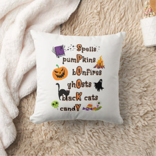 Cojín Decorativo Ortografía con todas las cosas Halloween