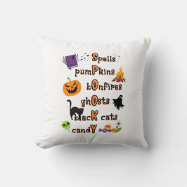 Cojín Decorativo Ortografía con todas las cosas Halloween
