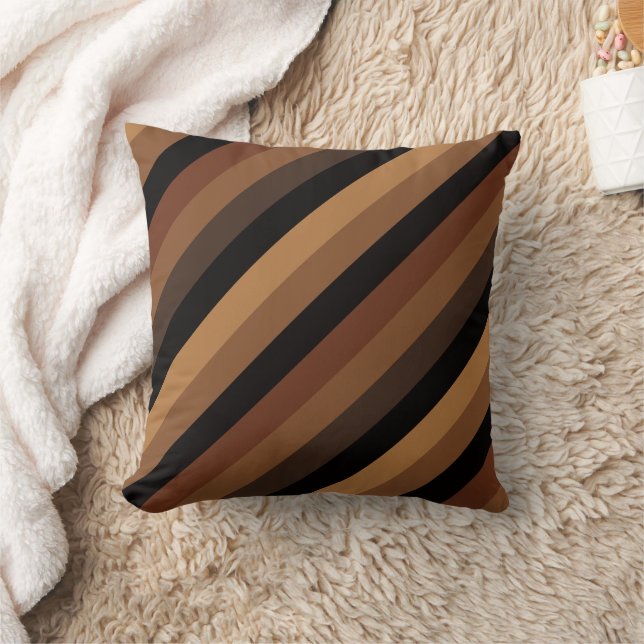 Cojín Decorativo Oscuro Brown Oblique Stripes Moderno Elegante (Manta)