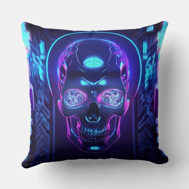 Cojín Decorativo Oscuro Cráneo Gótico Neon Cyber Skull (Reverso )