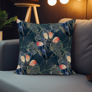 Cojín Decorativo Oscuro Moderno Elegante Boho Floral Azul
