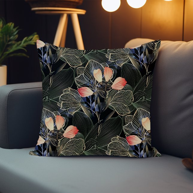 Cojín Decorativo Oscuro Moderno Elegante Boho Floral Negro (Subido por el creador)