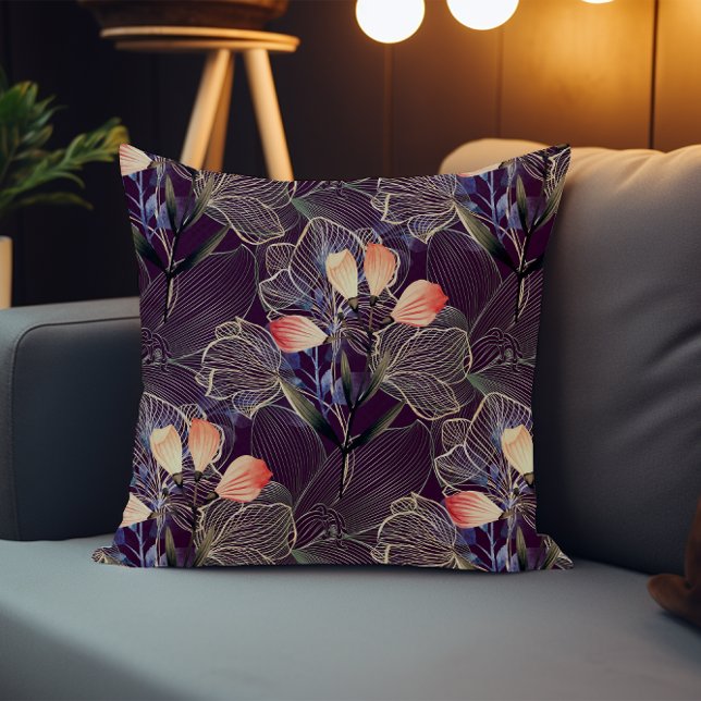 Cojín Decorativo Oscuro Moderno Elegante Boho Floral oscuro morado (Subido por el creador)