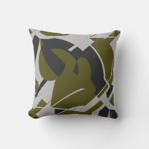 Cojín Decorativo Oscuro Olive Green Gray Black Bold Swift Design