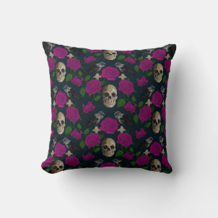 Cojín Decorativo Oscuro Rosa gótico gótico grisáceo Vines Raven Sku