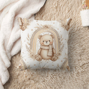 Cojín Decorativo Osito Boho Arcoíris Floral Neutral