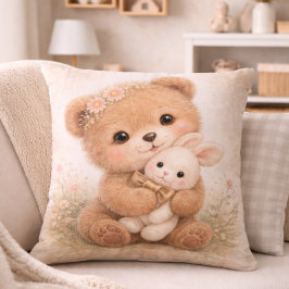 Cojín Decorativo Osito De Bebé Adorable Con Conejo Habitación De Ni