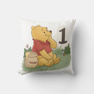 Cojín Decorativo Osito de felpa en acuarela para primer cumpleaños