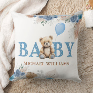 Cojín Decorativo Osito de peluche adorable guardería para niño azul