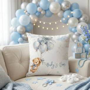 Cojín Decorativo Osito de peluche Lazo azul Globos Nubes Niño bebé