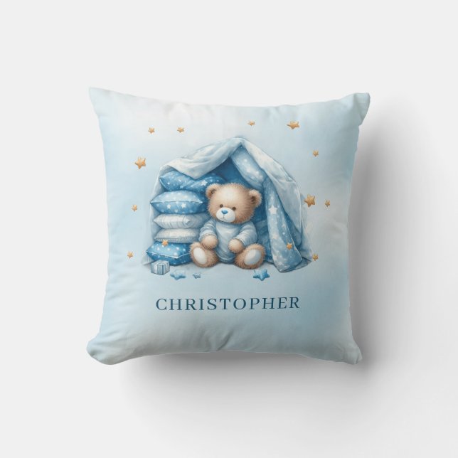 Cojín Decorativo Osito de peluche lindo durmiendo en cuna de bebé (Anverso)