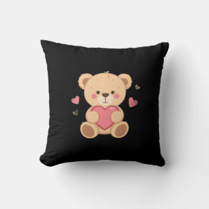 Cojín Decorativo Osito de peluche lindo sosteniendo corazón - amor