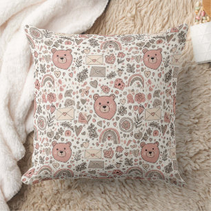 Cojín Decorativo Osito De Peluche Marrón Lindo Arcoíris Guardería