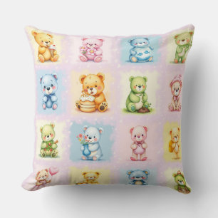 Cojín Decorativo Osito de peluche múltiple lindo Collage y juguetes