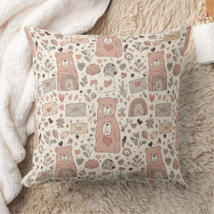 Cojín Decorativo Ositos de felpa para guardería boho con arcoíris -