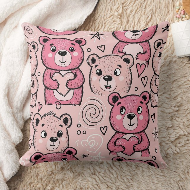 Cojín Decorativo Ositos de peluche con Corazones y Rosa - San Valen (Manta)