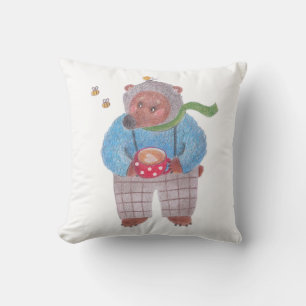 Cojín Decorativo Oso, abejas y capuchino