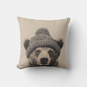 Cojín Decorativo Oso Acogedor con Gorro - Lindo Animal de Invierno 