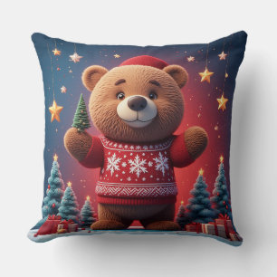 Cojín Decorativo Oso Adorable con Jersey de Navidad