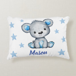 Cojín Decorativo Oso Azul niño con estrellas Nombre personalizado P