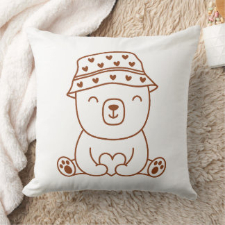 Cojín Decorativo Oso Cachorro Lindo Marrón y Blanco en Sombrero Cub