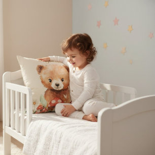 Cojín Decorativo Oso Caprichoso Hongo Acuarela Habitación Infantil