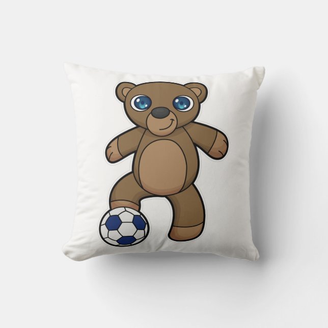 Cojín Decorativo Oso como jugador de fútbol con pelota de fútbol (Anverso)