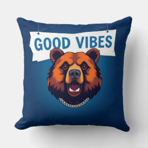 Cojín Decorativo Oso con Colores Vibrantes y Texto de Buenas Vibrac