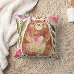 Cojín Decorativo Oso con flores y abeja