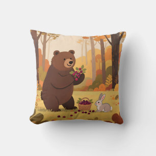 Cojín Decorativo Oso Conejo del Bosque Otoñal