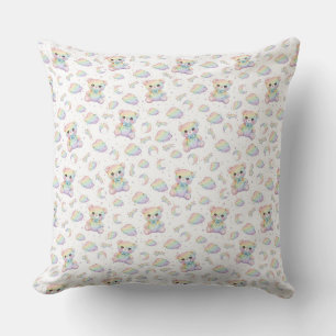 Cojín Decorativo Oso de Arcoíris Lindo y Patrón de Nubes Pastel