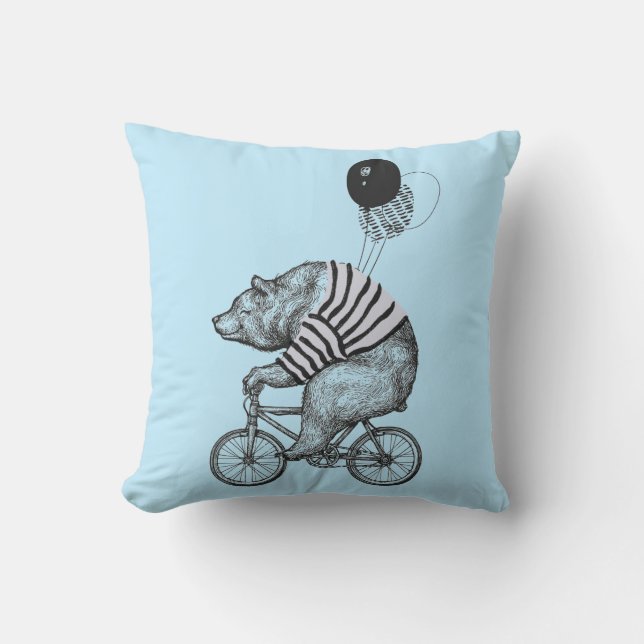 Cojín Decorativo Oso de bicicleta con globo (Anverso)