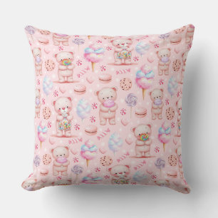 Cojín Decorativo Oso de Caramelo Adorable y Patrón Continuo de Dulc