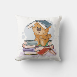 Cojín Decorativo Oso de Dibujos Animados Lindo Leyendo Libros