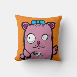 Cojín Decorativo Oso de dibujos animados lindo niña saludando