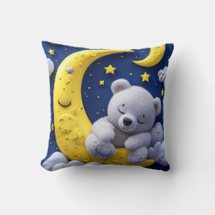 Cojín Decorativo Oso de dibujos animados y luna